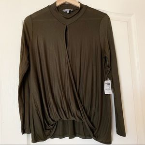 Elegant Gathered Neck Blouse in Olive color